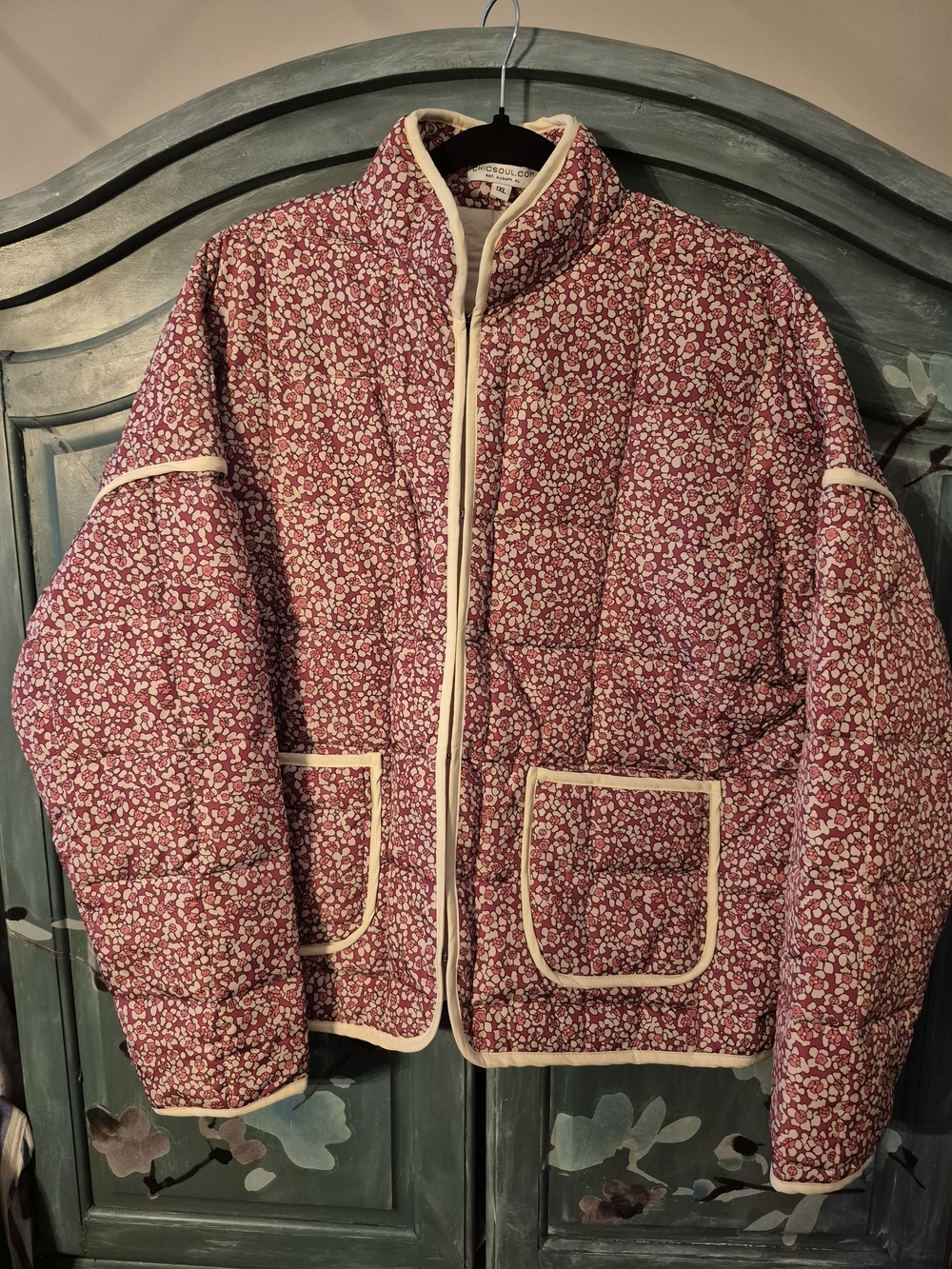 Chicsoul Quilted Floral Puffer Jacket - Pink